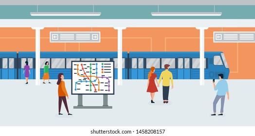 Metro-U-Bahn winzige Menschen flach Vektorgrafik