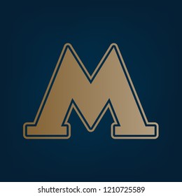 Metro icon. Black illustration isolated on white background for graphic and web design. Vector. Golden icon and border at dark cyan background.