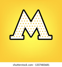 Metro icon. Black illustration isolated on white background for graphic and web design. Vector. Yellow polka dot white icon with black contour at warm yellow background.