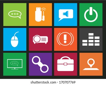 Metro icon of computer web design and office