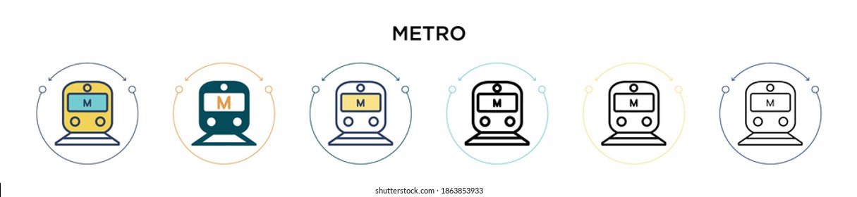 Metrosymbol in vollem, dünner Linie, Umriss- und Strichstil. Vektorgrafik von zwei farbigen und schwarzen U-Bahn-Vektorgrafiken-Designs kann für mobile, i, web-gestützte