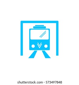 Metro icon flat. Blue pictogram on white background. Vector illustration symbol