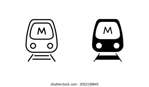 Metro-Symbol im flachen Stil Bearbeitbarer Strich. Zug-U-Bahn-Vektorgrafik auf weißem, isoliertem Hintergrund. Konzept des Güterverkehrsgeschäfts im Eisenbahnverkehr.