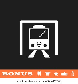 Metro icon flat. White pictogram on black background. Vector illustration symbol and bonus button tooth, vase, star, mirror, bottle