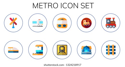 metro icon set. 10 flat metro icons.  Collection Of - railroad, train, train station, railway