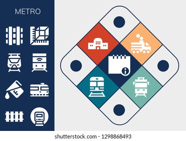  metro icon set. 13 filled metro icons. Simple modern icons about  - Info, Railway, Measure, Train, Subway, Train station