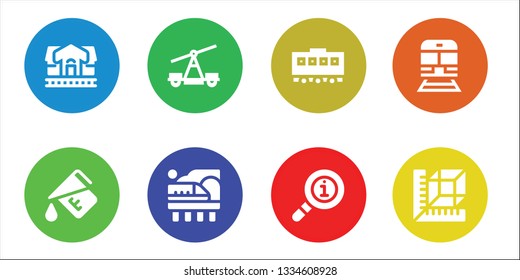 metro icon set. 8 filled metro icons.  Simple modern icons about  - Train station, Measure, Train, Info