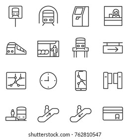 metro icons set. subway rapid transit system, linear design. Line with editable stroke