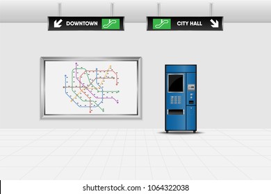 Metro interior design and ticket vending machine., Tube, Underground, Subway