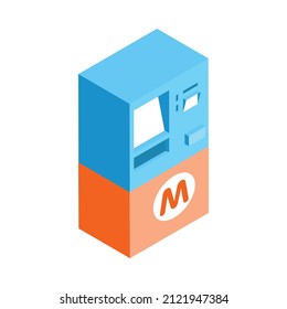 Metro isometric composition with isolated image of ticket machine selling subway passes vector illustration