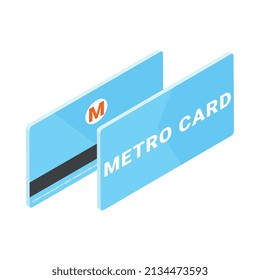 Composición isométrica del metro con imagen aislada de la tarjeta de entrada del metro del papel con ilustración vectorial de tiras magnéticas