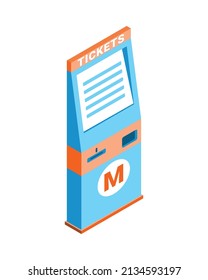 Metro isometric composition with isolated image of ticket machine selling subway passes vector illustration