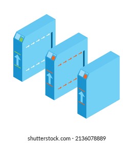 Metro isometric composition with isolated image of turnstiles with arrows and holes for ticket validation vector illustration