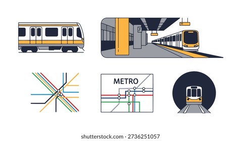 Metro Line art color flat style