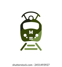 Metro logo vector icon. Subway icon. Rail underground train vector. Passenger city train vector. Underground electric train vector. 