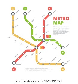 Metro map. City railway road direction transportation route urban lines vector colored scheme