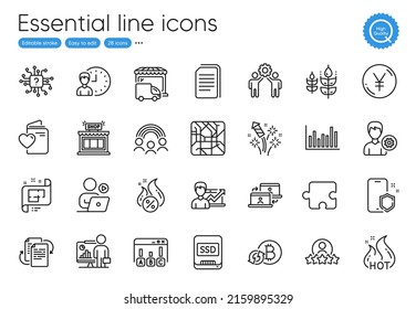 Metro map, Hot sale and Teacher line icons. Collection of Bureaucracy, Copy files, Inclusion icons. Delivery truck, Working hours, Puzzle web elements. Ssd, Support, Human rating. Vector