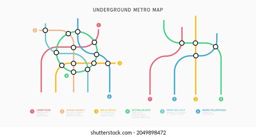 Metro map infographics vector template. City Subway transportation scheme. Underground connection top view. Industrial transport maze colorful illustration.