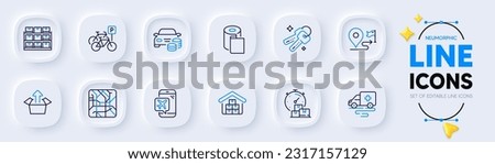 Metro map, Journey and Fast delivery line icons for web app. Pack of Ambulance transport, Wholesale goods, Flight mode pictogram icons. Paper wallpaper, Bicycle parking, Buy car signs. Vector
