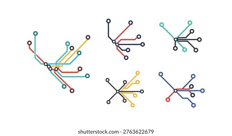 metro map Line art vector set clean minimal illustration