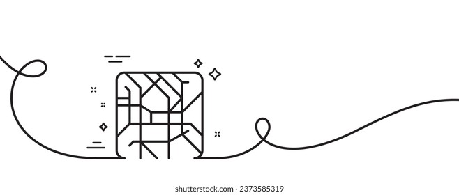 Metro map line icon. Continuous one line with curl. Underground subway sign. Transit topological map symbol. Metro map single outline ribbon. Loop curve pattern. Vector