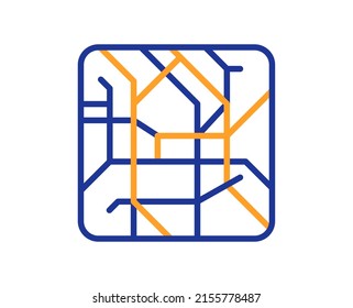 Metro map line icon. Underground subway sign. Transit topological map symbol. Colorful thin line outline concept. Linear style metro map icon. Editable stroke. Vector