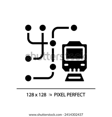 Metro map pixel perfect black glyph icon. Subway network. Public transport system. Rapid transit. Underground railway. Silhouette symbol on white space. Solid pictogram. Vector isolated illustration