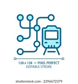 Metro map pixel perfect blue RGB color icon. Subway network. Public transport system. Rapid transit. Underground railway. Isolated vector illustration. Simple filled line drawing. Editable stroke