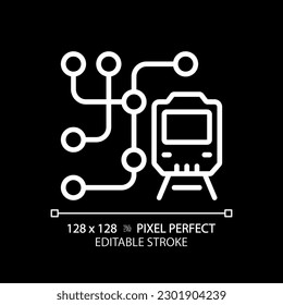 Metro map pixel perfect white linear icon for dark theme. Subway network. Public transport system. Underground railway. Thin line illustration. Isolated symbol for night mode. Editable stroke