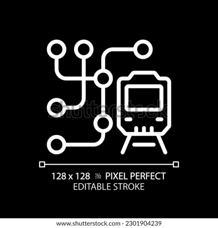 Metro map pixel perfect white linear icon for dark theme. Subway network. Public transport system. Underground railway. Thin line illustration. Isolated symbol for night mode. Editable stroke