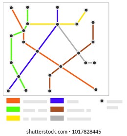 Metro map with stations. Modern metro map with lines and stations. The map of underground transport. Flat design, vector illustration, vector.