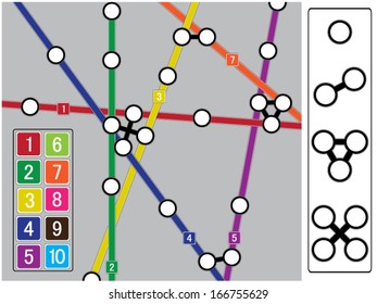 Metro map toolbox. Vector illustration./Subway map elements.