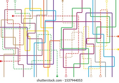 Metro Map Tube Subway Scheme. City Transportation Vector Complex Grid. Underground Map. DLR And Crossrail Map Design Template. Live Strokes Included.