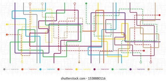 Metro Map Tube Subway Scheme. City Transportation Vector Complex Grid. Underground Map. DLR And Crossrail Map Design Template. Live Strokes Included.
