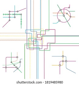 Metro Map Tube Subway Scheme. City Transportation Vector Complex Grid. Underground Map. DLR And Crossrail Map Design Template. Live Strokes Included.
