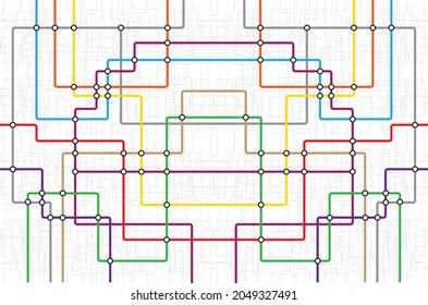 Metro map tube subway scheme. City transportation vector complex grid. Underground map. DLR and Crossrail map design template. Live strokes included. Educational puzzle game style connect the dots.