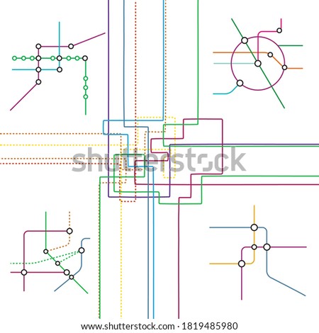 Metro map tube subway scheme. City transportation vector complex grid. Underground map. DLR and crossrail map design template. Live strokes included.
