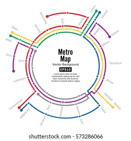 Metro Map Vector. City Transportation Scheme Concept. Metro Station Map Diagram Concept. Underground Journey. Colorful Background With Stations