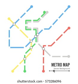 Metro Map Vector. City Transportation Scheme Concept. Colorful Background With Stations