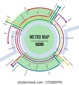 Metro Map Vector. Rapid Transit Illustration. Colorful Background With Stations