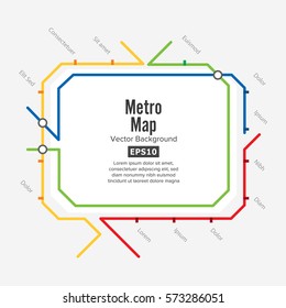 Metro Map Vector. Template Of City Transportation Scheme For Underground Road. Colorful Background With Stations