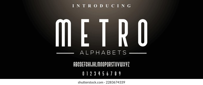 METRO Diseño de fuentes de estilo moderno, letras alfabéticas y ilustración vectorial de números