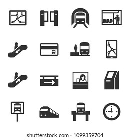 metro, monochrome icons set. subway rapid transit system, simple symbols collection