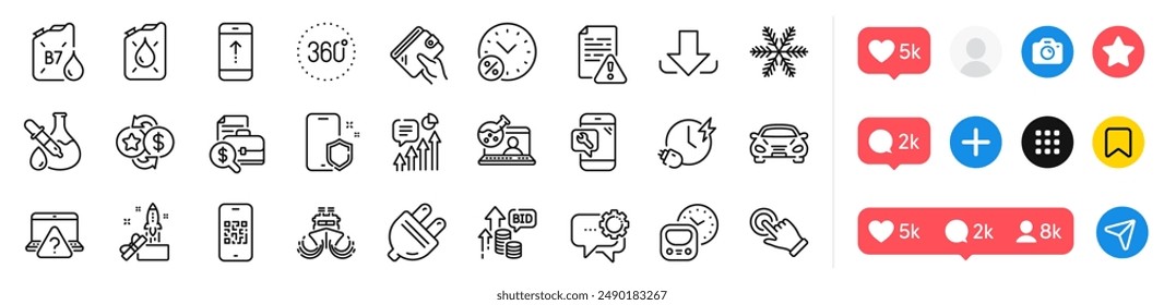 Metro, Online question and Charging time line icons pack. Social media icons. Instruction manual, Download, Loyalty points web icon. Employees messenger, Touchscreen gesture, Qr code pictogram. Vector