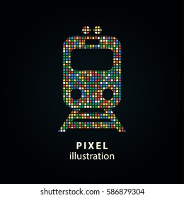 Metro - pixel icon. Vector Illustration. Design logo element. Isolated on black background. It is easy to change to any color.