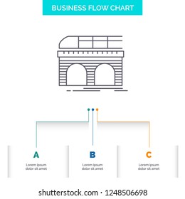 metro, railroad, railway, train, transport Business Flow Chart Design with 3 Steps. Line Icon For Presentation Background Template Place for text