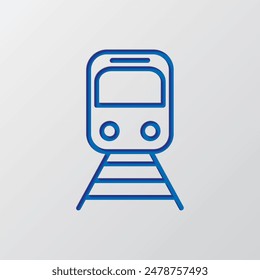 Metro simple icon. Flat design. Paper cut design. Cutted blue symbol with shadow. Gray background.ai