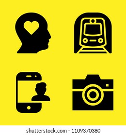 metro, smartphone, photo camera and profile vector icon set. Sample icons set for web and graphic design