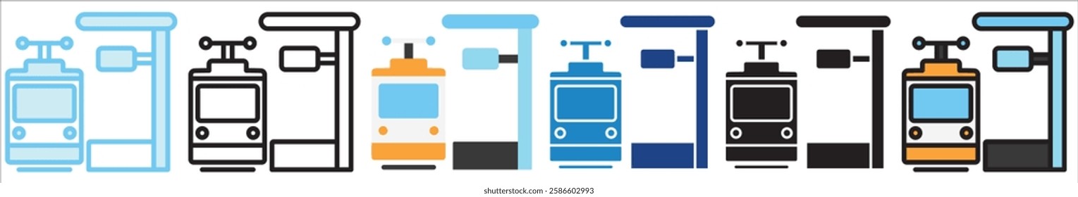 Metro Station multi style, mini illustration icon. outline, flat, glyph, line color, UI, UX, app and web, digital or print. For education, construction, transportation, environment, urban planning.