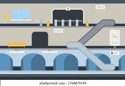 Metro station with a transition, escalator between branches vector icon flat isolated illustration